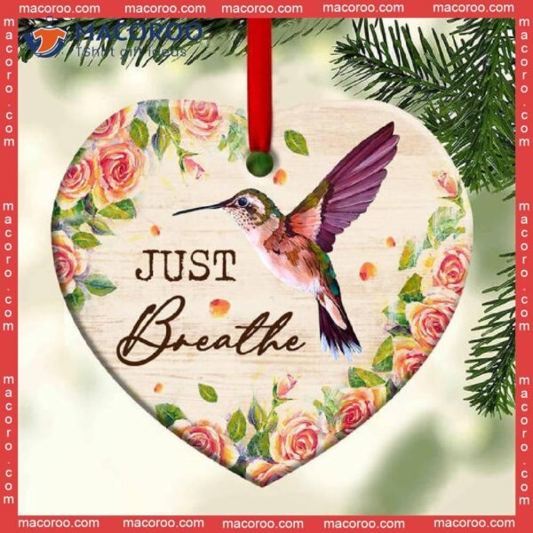 Hummingbird Just Breathe Lover Christmas Ceramic Ornament