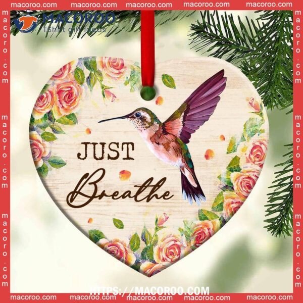 Hummingbird Just Breathe Lover Heart Ceramic Ornament, Hummingbird Decorations