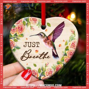 Hummingbird Just Breathe Lover Heart Ceramic Ornament, Hummingbird Decorations