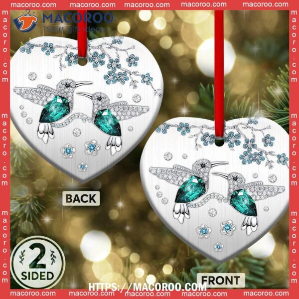 Hummingbird Love Jewelry Style Heart Ceramic Ornament, Metal Hummingbird Ornament
