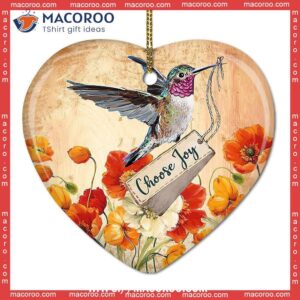 Hummingbird Lover Choose Joy Heart Ceramic Ornament, Hummingbird Xmas Ornaments