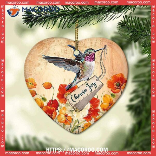 Hummingbird Lover Choose Joy Heart Ceramic Ornament, Hummingbird Xmas Ornaments