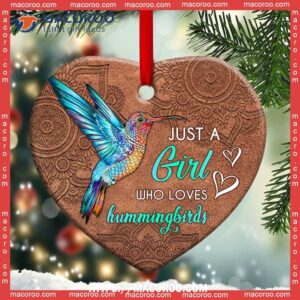 Hummingbird Mandala Leather Style Heart Ceramic Ornament, Hummingbird Christmas Ornament