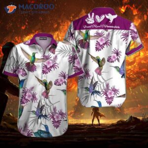 Hummingbird-patterned Hawaiian Shirts In Purple