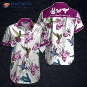 Hummingbird-patterned Hawaiian Shirts In Purple