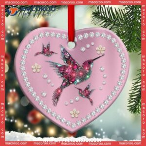 Hummingbird Pink Jewelry Style Heart Ceramic Ornament, Metal Hummingbird Ornament