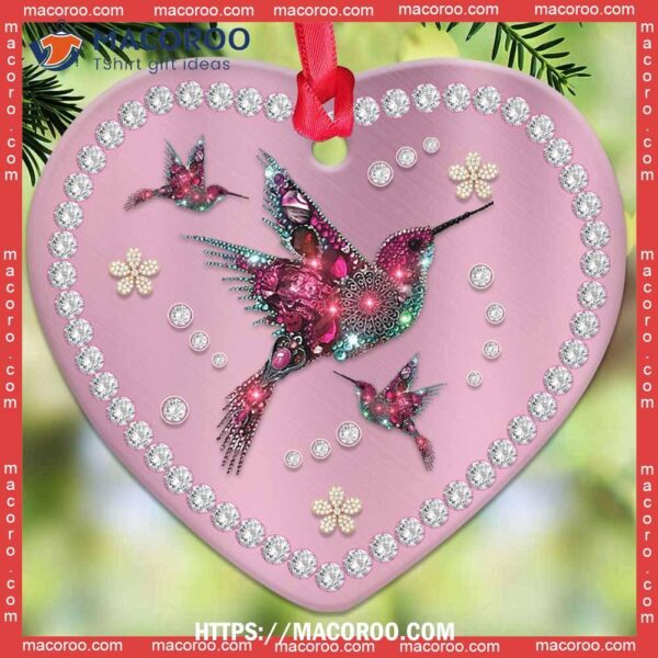 Hummingbird Pink Jewelry Style Heart Ceramic Ornament, Metal Hummingbird Ornament