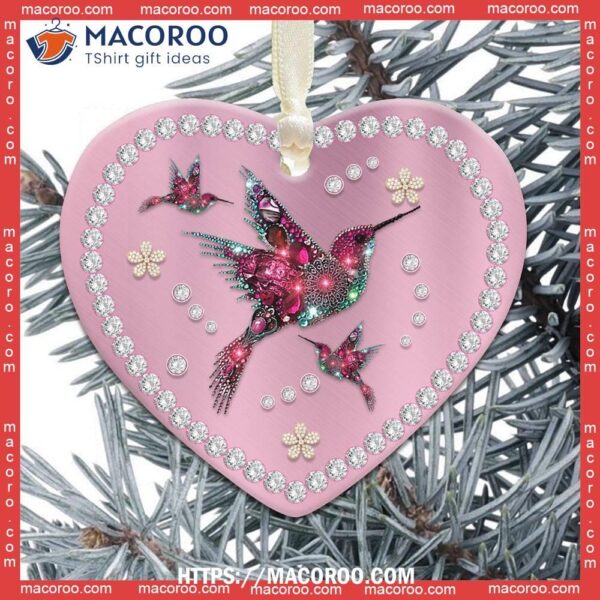 Hummingbird Pink Jewelry Style Heart Ceramic Ornament, Metal Hummingbird Ornament