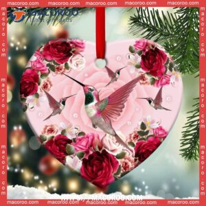Hummingbird Love Flower Crystal Style Heart Ceramic Ornament, Hummingbird Xmas Ornaments