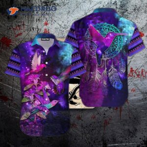 Hummingbird-printed Galaxy-purple Dreamcatcher Hawaiian Shirts