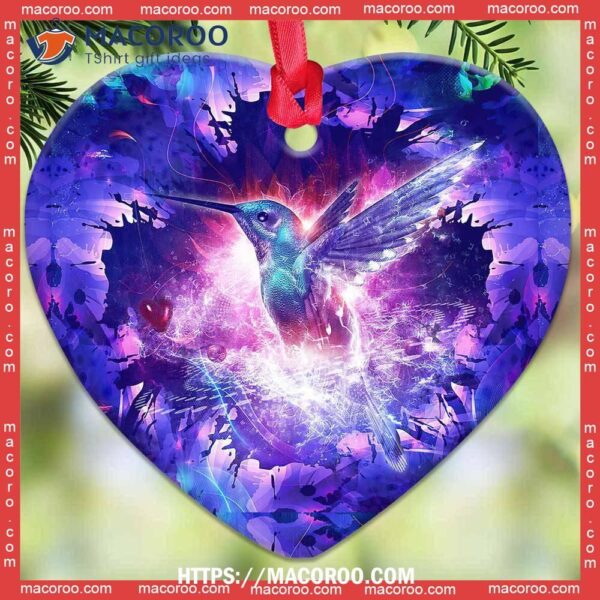 Hummingbird Purple Magical So Cool Heart Ceramic Ornament, Hummingbird Christmas Ornament