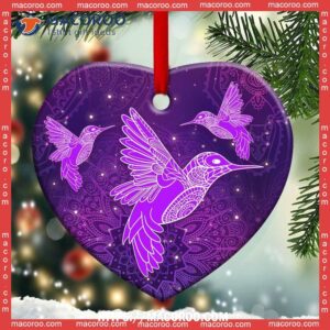 hummingbird purple mandala style heart ceramic ornament christmas ornament hummingbird 0