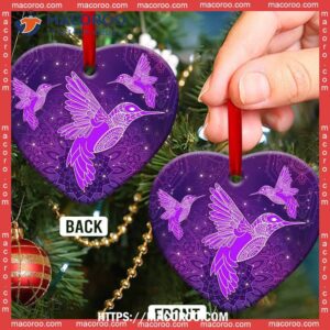 hummingbird purple mandala style heart ceramic ornament christmas ornament hummingbird 2