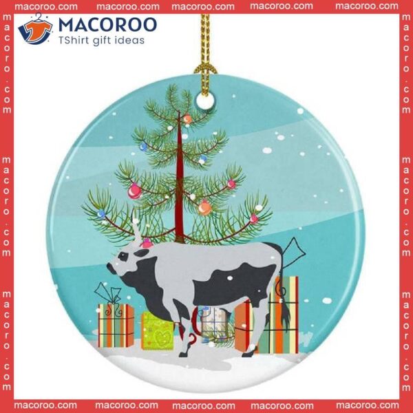 Hungarian Grey Steppe Cow Christmas Ceramic Ornament