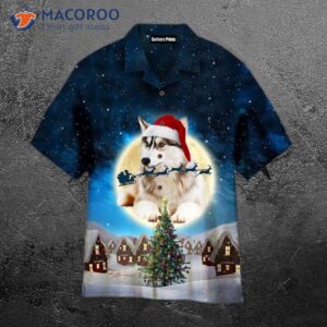 Husky Dogs Wish You A Merry Christmas In Blue Hawaiian Shirts