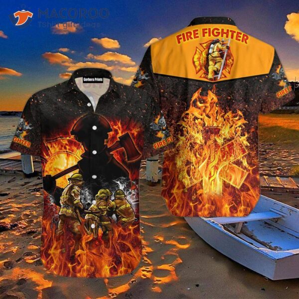 I Am Proud Of The Firefighter Flame Pattern Hawaiian Shirts.