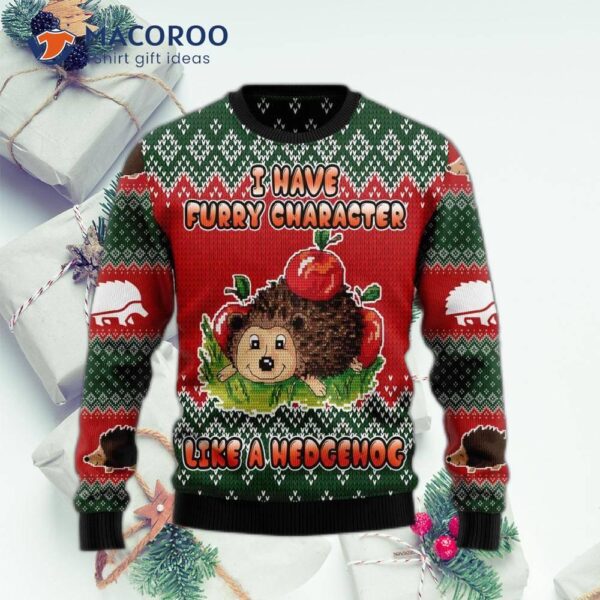 I Have A Furry Character Like Hedgehog On An Ugly Christmas Sweater.