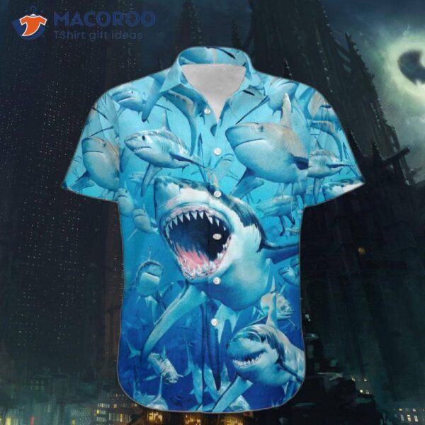 I Love Shark-print Hawaiian Shirts.