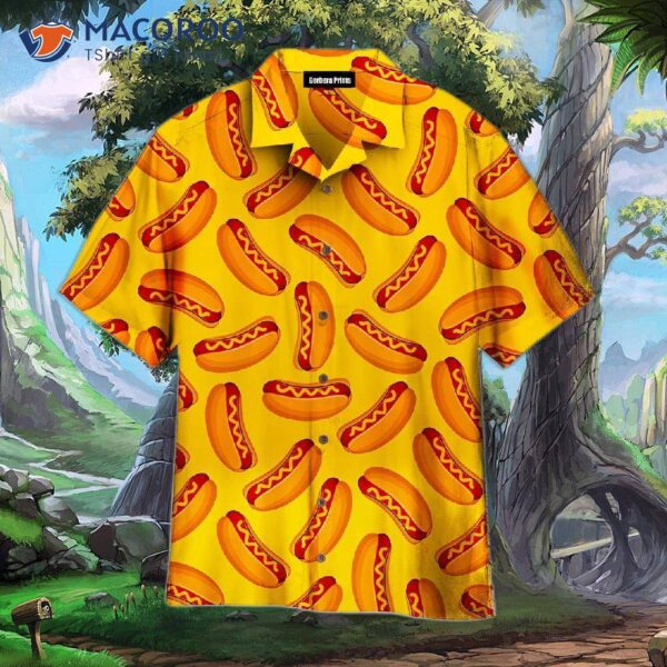 I Love Yellow Hawaiian Shirts With A Hot Dog Pattern.