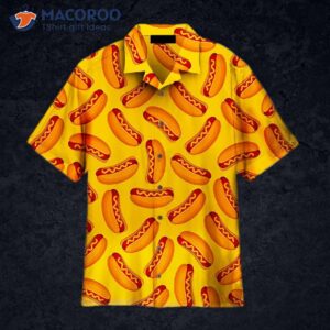 I Love Yellow Hawaiian Shirts With A Hot Dog Pattern.