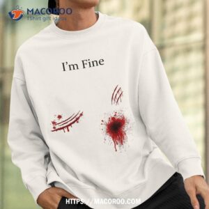 i m fine bloody zombie bite scary halloween costume funny shirt halloween pumpkin sweatshirt