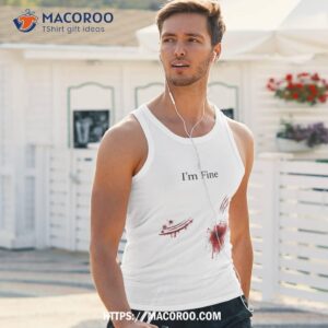 i m fine bloody zombie bite scary halloween costume funny shirt halloween pumpkin tank top