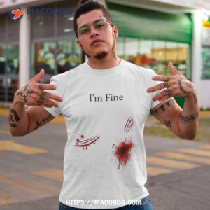 i m fine bloody zombie bite scary halloween costume funny shirt halloween pumpkin tshirt