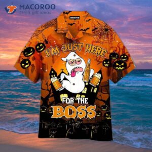 “i’m Just Here For The Boss Orange And Black Hawaiian Shirts Oktoberfest Halloween.”