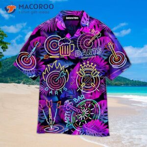 I’m Sexy And I Throw Darts, Neon Tropical Palm Leaves Pattern Purple Hawaiian Shirts.