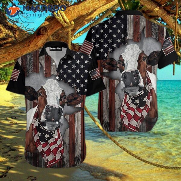 Independence Day, Fourth Of July, Cow, American Flag, Patriotic Hawaiian Shirts