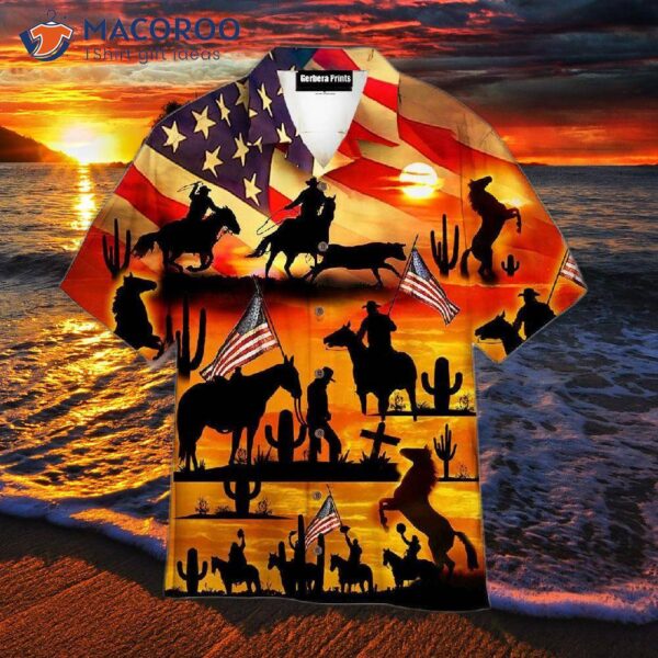 Independence Day Fourth Of July Outfit, Kentucky Derby Cowboy, American Flag Hawaiian Shirt