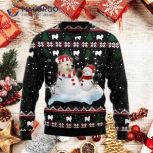Indian Spitz And Snowman Ugly Christmas Sweater