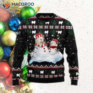 Indian Spitz And Snowman Ugly Christmas Sweater