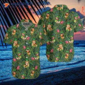 irish leprechaun print tropical green hawaiian shirts 1