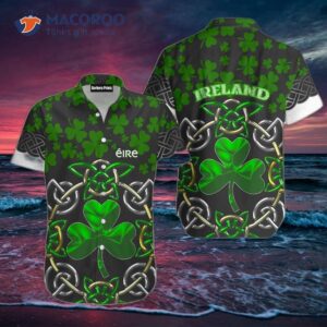 Irish Saint Patrick’s Day Shamrock Celtic Cross Clover Pattern Green And Black Hawaiian Shirts