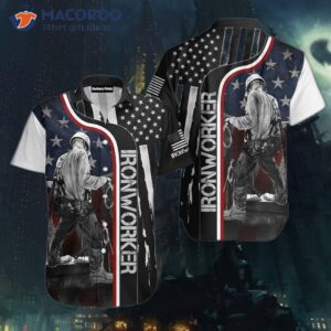 ironworker american flag black and blue hawaiian shirts 0