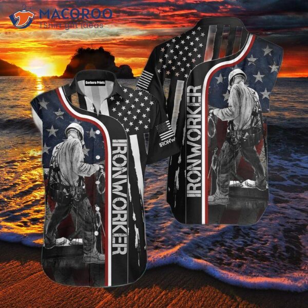 Ironworker American Flag Black And Blue Hawaiian Shirts