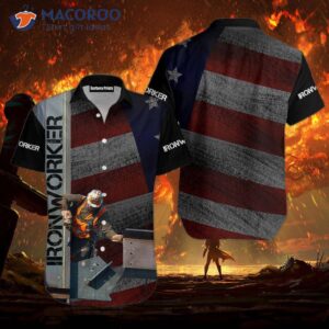 ironworker american flag red and gray hawaiian shirts 0