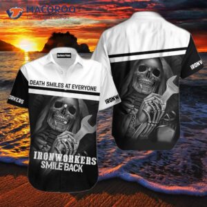 Ironworkers’ Death Smiles At Everyone’s Back Skeleton Hawaiian Shirts