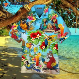 it s 5 o clock somewhere parrot margarita cocktails beach blue hawaiian shirts 1