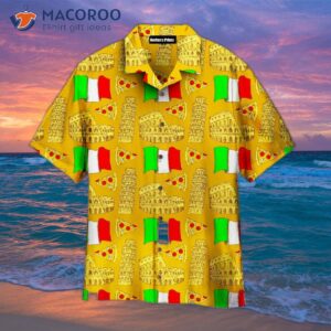 Italian Vintage-style Yellow Leaning Tower Of Pisa Rome Pattern Hawaiian Shirts
