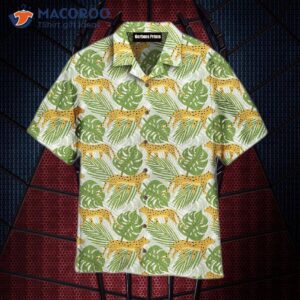 jaguar and tropical leaf seamless pattern hawaiian shirts 0