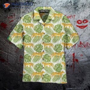 jaguar and tropical leaf seamless pattern hawaiian shirts 1
