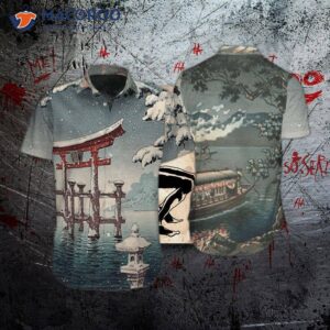 japanese aesthetic ukiyoe gray hawaiian shirts 0 1