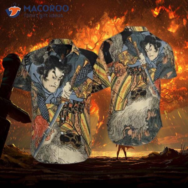 Japanese Aesthetic Ukiyoe Gray Hawaiian Shirts