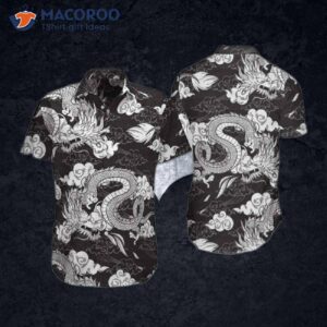 japanese dragon black hawaiian shirts 0