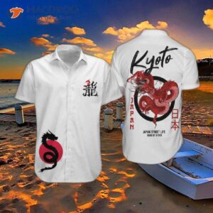 Japanese Dragon Kyoto White Hawaiian Shirts