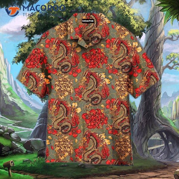 Japanese Fantasy Dragon Sakura Flower Hawaiian Shirts