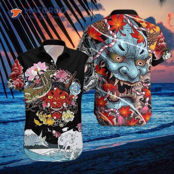 Japanese Oni Mask Tattooed Hawaiian Shirts