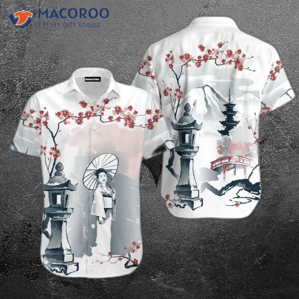 Japanese Sakura Cherry Blossom White Hawaiian Shirts